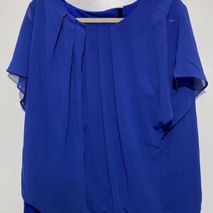 Wangzhi Women's Short Sleeve Pleated Front Loose Chiffon Blue Blouse Size 2XL